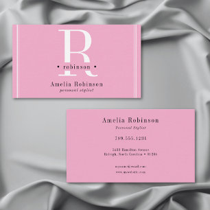 Elegant Professional Monogram Pink Black & White Business Card