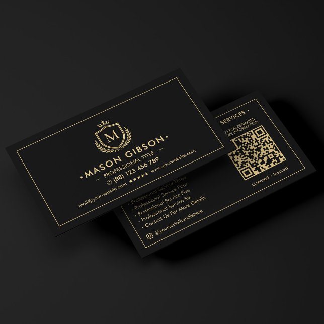 Elegant Professional Monogram Shield Crown Black Business Card (Elegant Professional Monogram Shield Crown Black Business Card
)