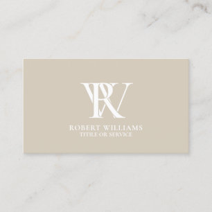 Elegant Professional Monogram White Beige Business Card