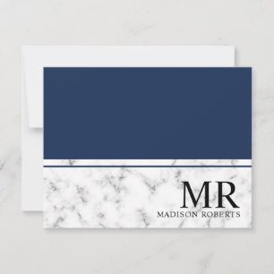 Elegant professional navy blue marble monogram card