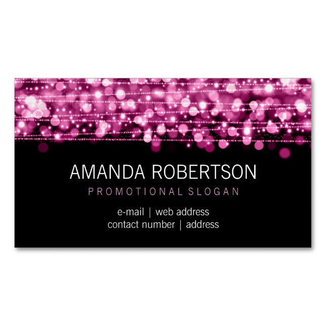 Elegant Professional Pink Lights & Sparkles Magnetic Business Card (Front)
