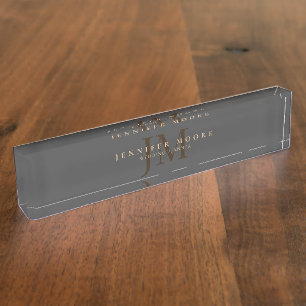 Elegant Professional Plain Grey Gold Nameplate