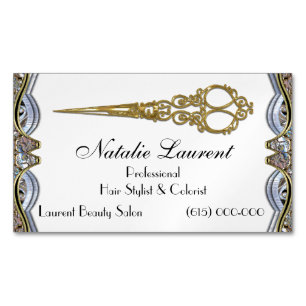 Elegant Professional Scissor Chic Blade White Magnetic Business Card