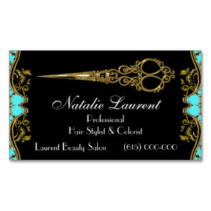 Elegant Professional Scissor French Knight Teal Magnetic Business Card