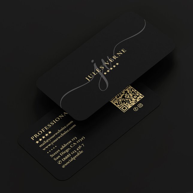 Elegant Professional Script Monogram Black Minimal Business Card (Elegant Professional Script Monogram Black Minimal Business Card
)