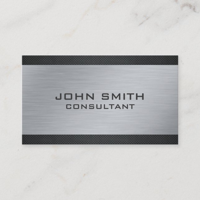 Elegant Professional Silver Metal Modern Black Business Card (Front)