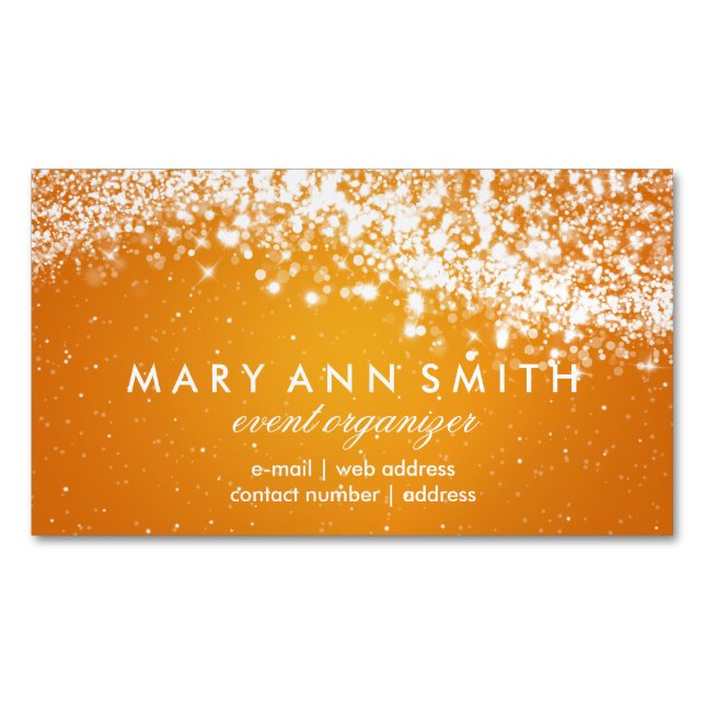 Elegant Professional Silver Sparkling Wave Orange Magnetic Business Card (Front)