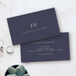 Elegant Professional Simple Monogram Minimal Navy Business Card<br><div class="desc">Modern elegant business card with your monogram on the front in an upscale typography layout. Professional and simple customization. This is the ivory and navy blue version with the navy as background on both back and front.</div>