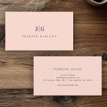 Elegant Professional Simple Monogram Minimalist Business Card<br><div class="desc">Modern elegant business card with your monogram on the front in an upscale typography layout. Professional and simple customization. This is the creamy pink and navy blue version.</div>