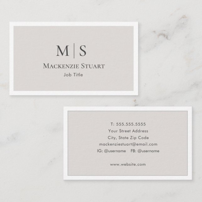 Elegant Professional Simple Monogram Minimalist Business Card (Front/Back)