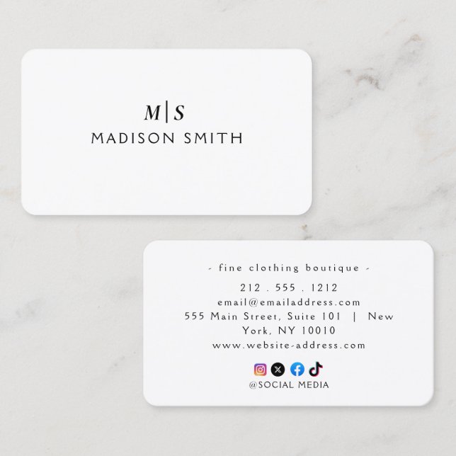 Elegant Professional Simple Monogram Minimalist Business Card (Front/Back)
