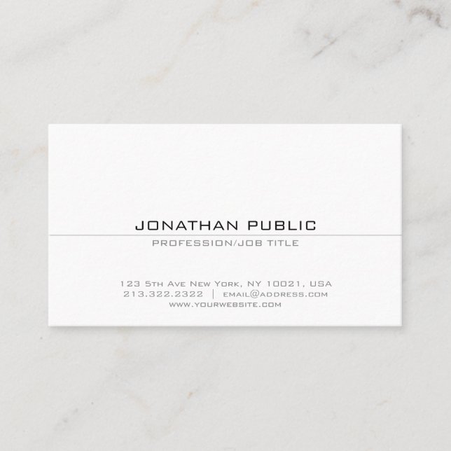 Elegant Professional Sleek White Plain Modern Business Card (Front)