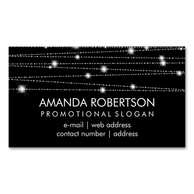 Elegant Professional Sparkling Lines Black Magnetic Business Card (Front)