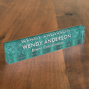 Elegant professional trendy Green Agate Marble Nameplate