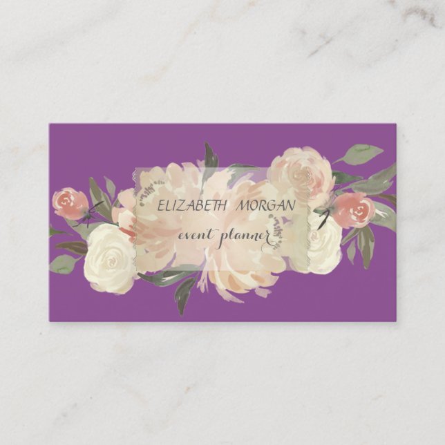 Elegant Professional Vintage  Violet,Flowers Business Card (Front)