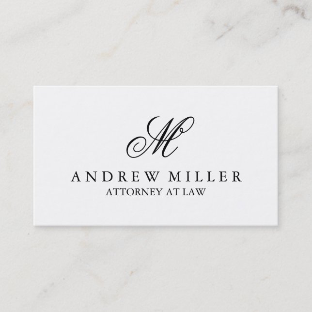 Elegant Professional White Monogram Business Card (Front)