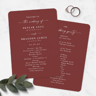 Élégant programme de cérémonie de Mariage rouge ca