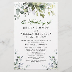 Élégant programme de cérémonie Mariage Eucalyptus