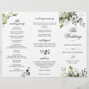Élégant programme de cérémonie Mariage Eucalyptus