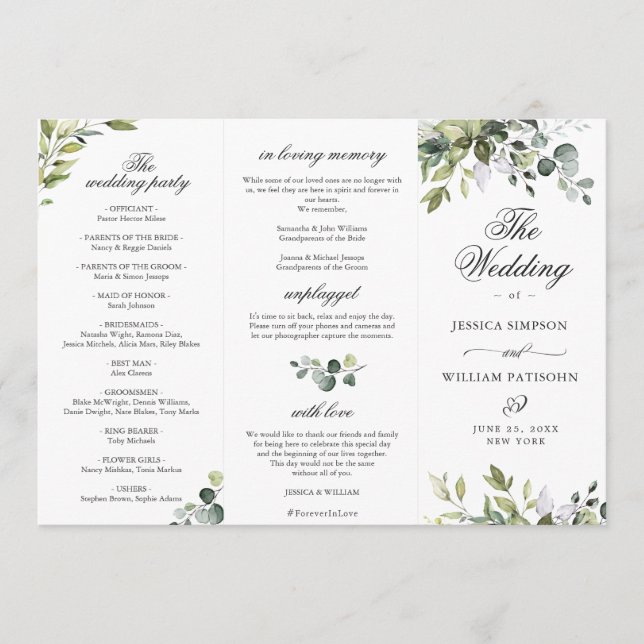 Élégant programme de cérémonie Mariage Eucalyptus (Devant)