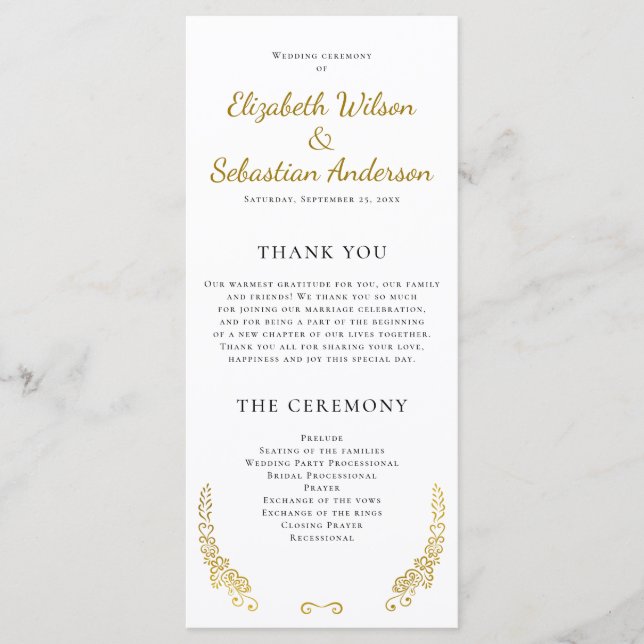 Élégant programme de mariage blanc fleuri (Devant)