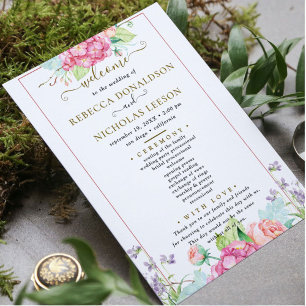 Élégant programme de mariage botanique Fleurs mign