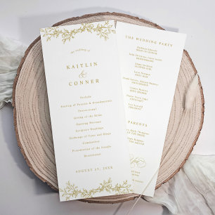 Élégant Programme de Mariage Botanique Vintage Or