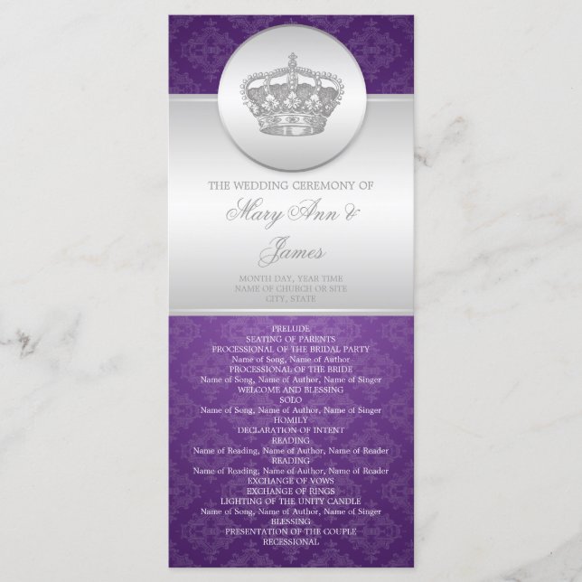 Élégant programme de mariage Couronne royale pourp (Devant)