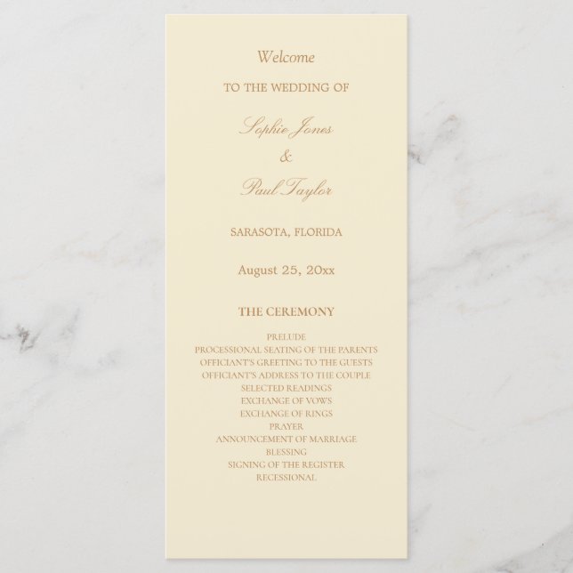 Élégant programme de mariage crème beige (Devant)
