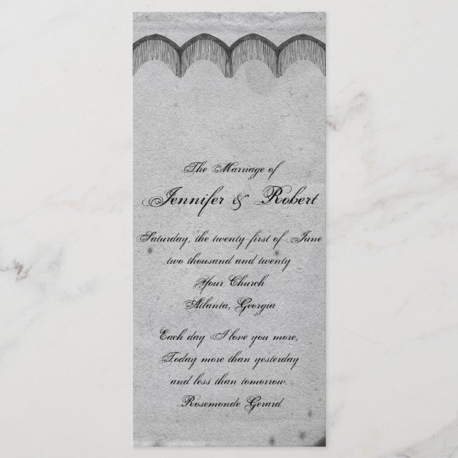 Élégant programme de mariage de dentelle gothique (Devant)