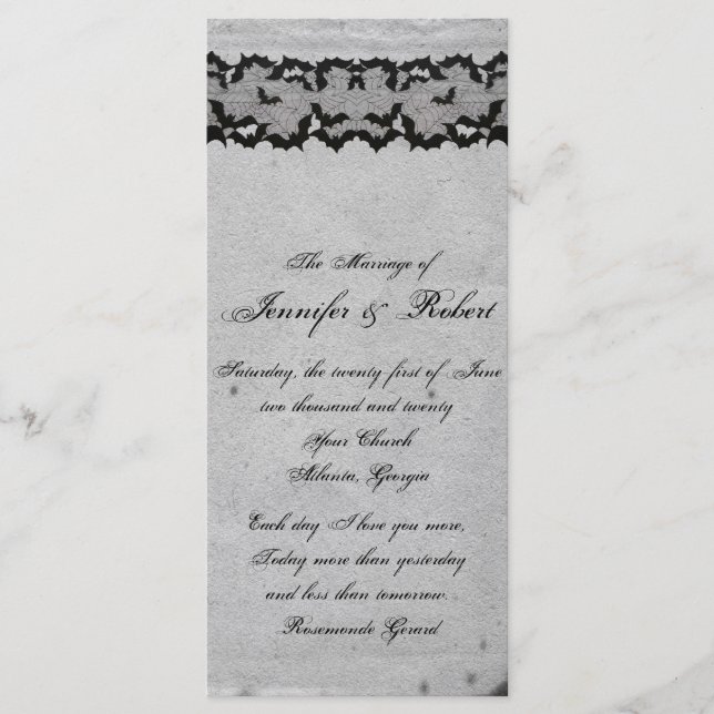Élégant programme de mariage de dentelle gothique (Devant)