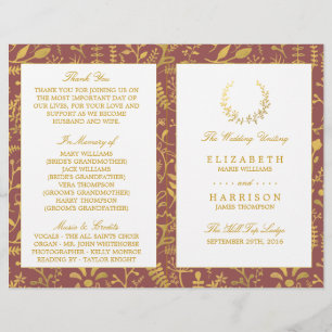 Élégant programme de mariage de germes floraux or