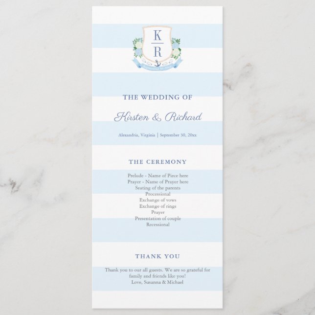 Élégant programme de mariage de monogramme nautiqu (Devant)