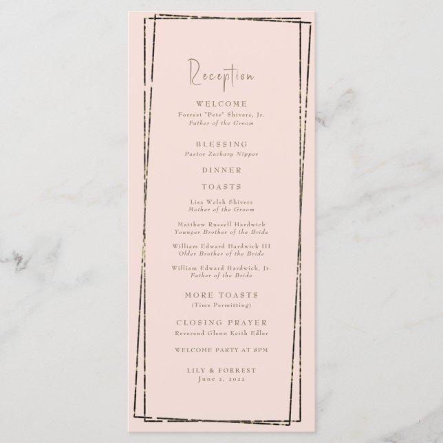 Élégant programme de mariage de réception de brous (Devant)