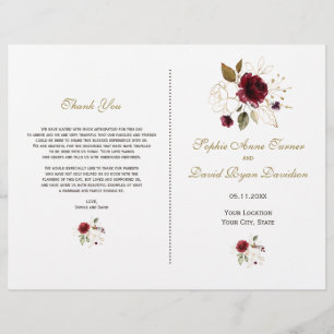 Élégant programme de mariage des fleurs d'or de Bo