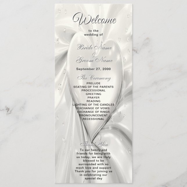 Élégant programme de mariage du coeur à la crème b (Devant)