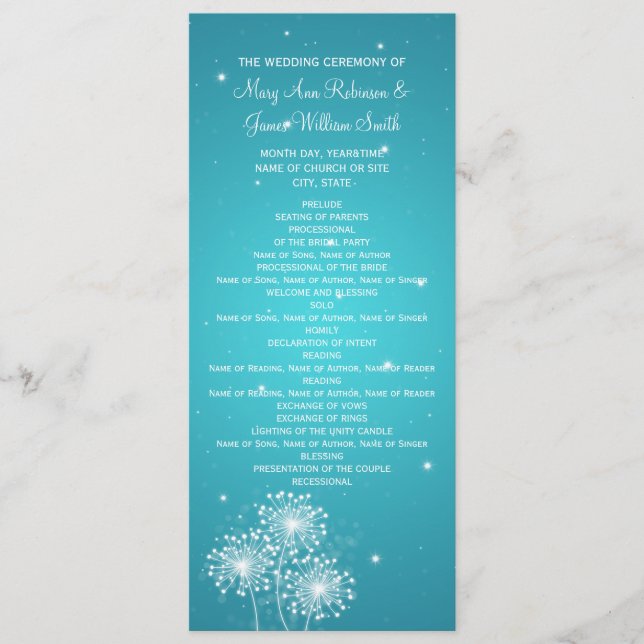 Élégant programme de mariage Été Étincelle Turquoi (Devant)