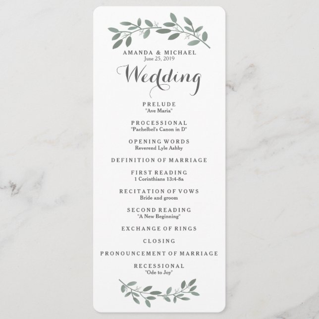 Élégant programme de mariage Eucalyptus (Devant)