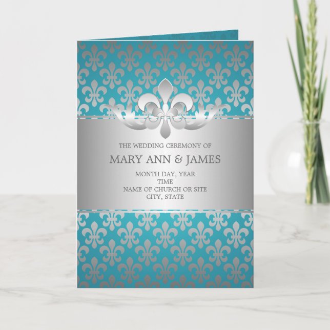Élégant programme de mariage Fleur De Lis Bleu (Devant)
