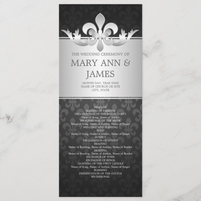 Élégant programme de mariage Fleur De Lis Noir (Devant)