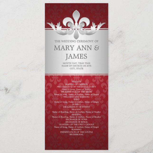 Élégant programme de mariage Fleur De Lis Rouge (Devant)
