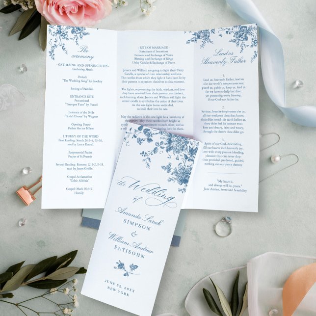 Élégant programme de mariage Fleurs Françaises Ble (Créateur téléchargé)