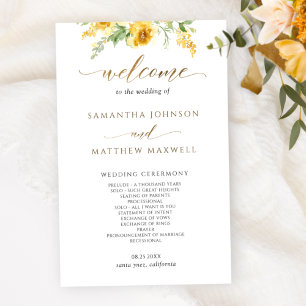 Élégant programme de mariage floral jaune et ocre
