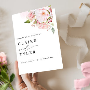 Élégant programme de mariage floral rose et bleu