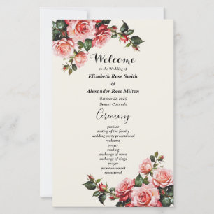 Élégant programme de mariage floral roses et roses