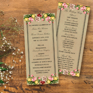 Élégant programme de mariage floral Vintage