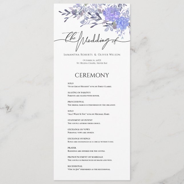 Élégant programme de mariage floral Vintage (Devant)
