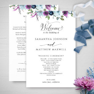 Élégant programme de mariage floral violet et bleu
