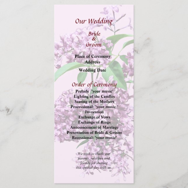 Élégant programme de mariage Lilacs (Devant)