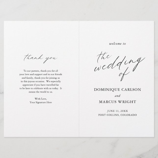 Élégant programme de mariage moderne avec calligra (Devant)